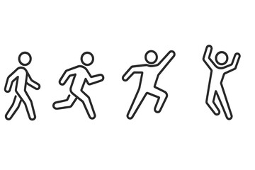 Dynamic sequence of movement showcasing walking, running, and jumping in a flat vector style illustration