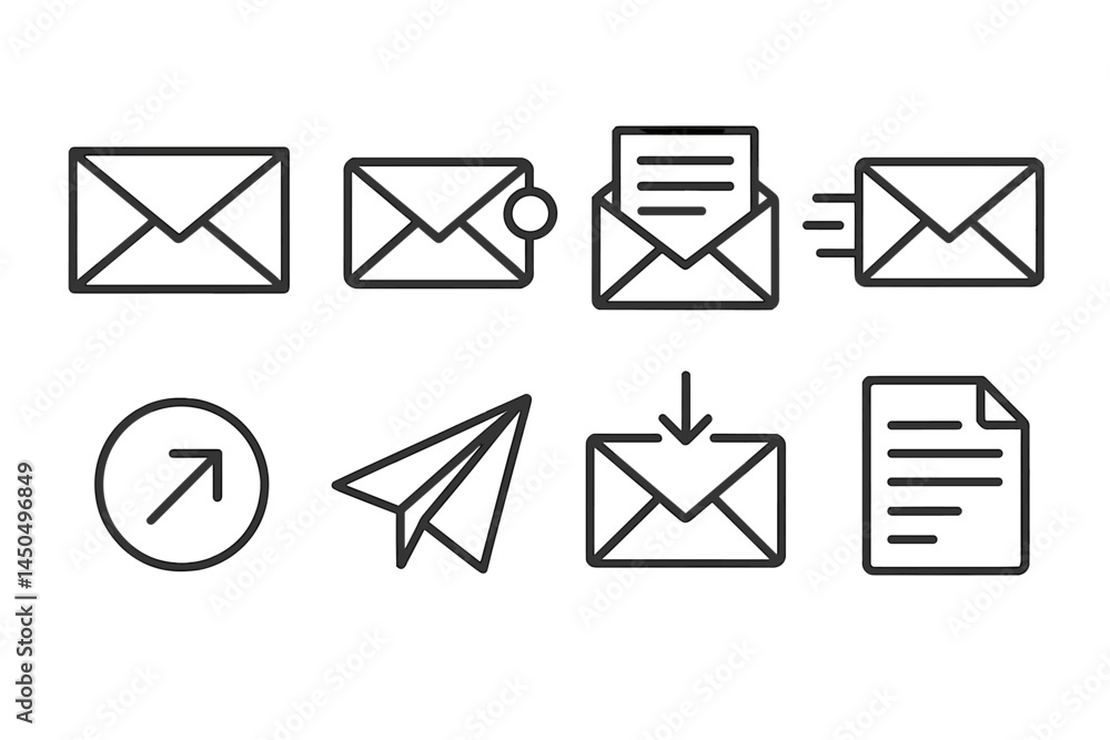 Poster vector illustration featuring various envelope and messaging icons showcasing communication and digi