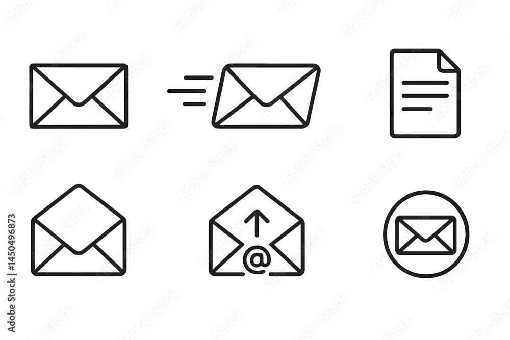 Poster various envelope vector icons illustrating email communication and messaging concepts in a flat desi
