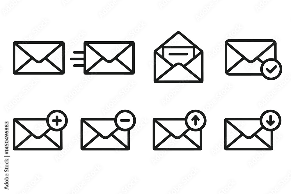 Poster vector illustration depicting various email and messaging icons for digital communication in a minim