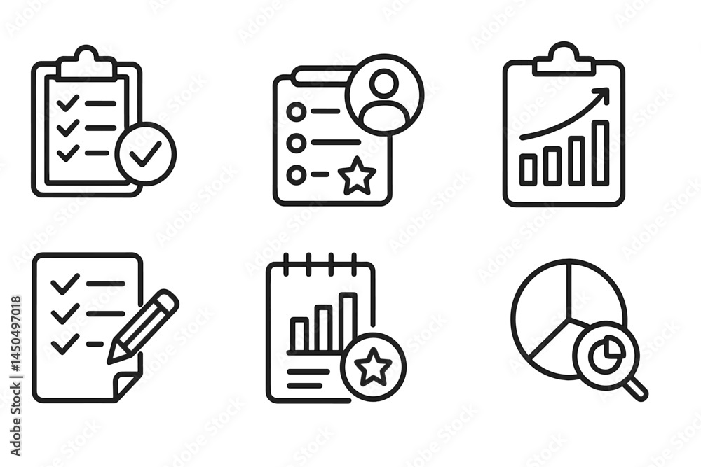 Poster vector illustrations of checklists and charts used for organization and tracking progress in various