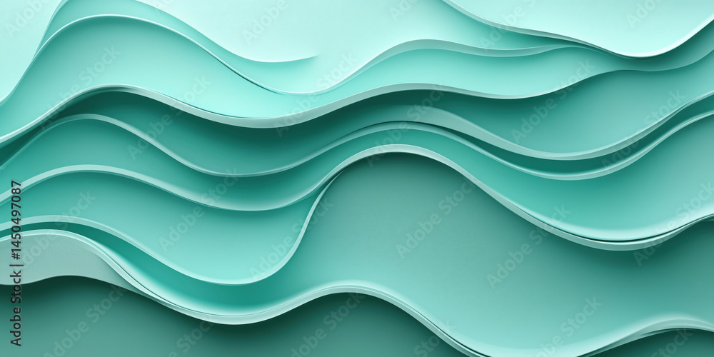 Poster abstract teal wave pattern with layered paper design for modern backgrounds.