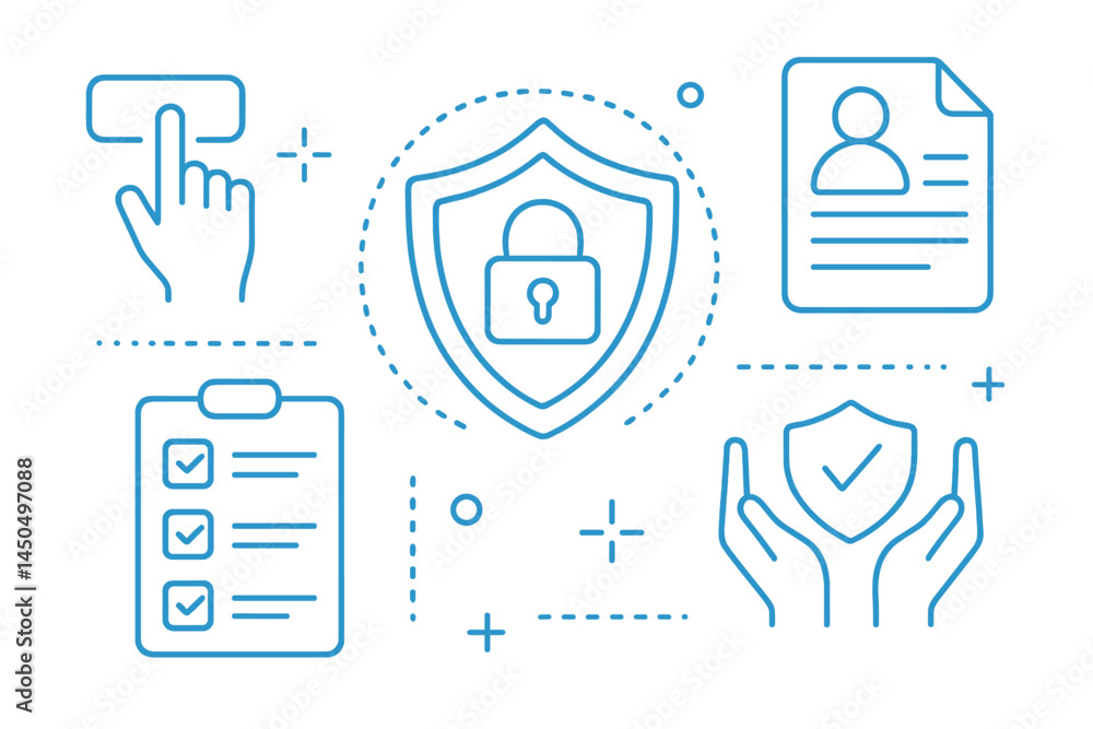 Poster vector illustration highlighting concepts of digital security, privacy, and user protection through 