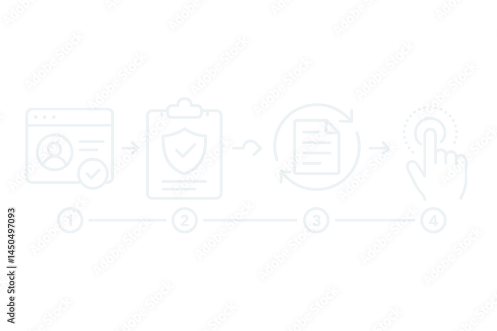Poster flat vector illustration showing a step-by-step process for user verification and document submissio