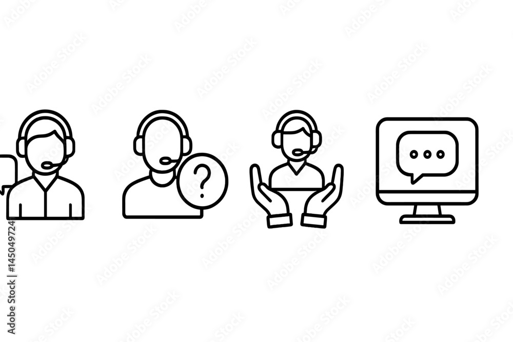 Poster call center workflow showing customer support agents assisting clients with inquiries and using tech