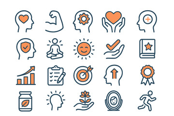 Vector collection of wellness icons representing mental health and self-improvement activities for daily motivation and growth