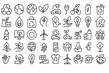 Collection of eco-friendly symbols highlighting renewable energy, sustainability, and environmental awareness for modern living