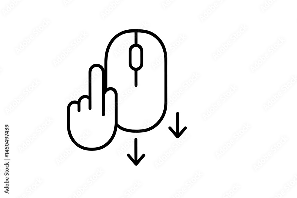 Fototapete Hand gesture demonstrates scrolling action with a computer mouse in a flat vector illustration depicting digital interaction