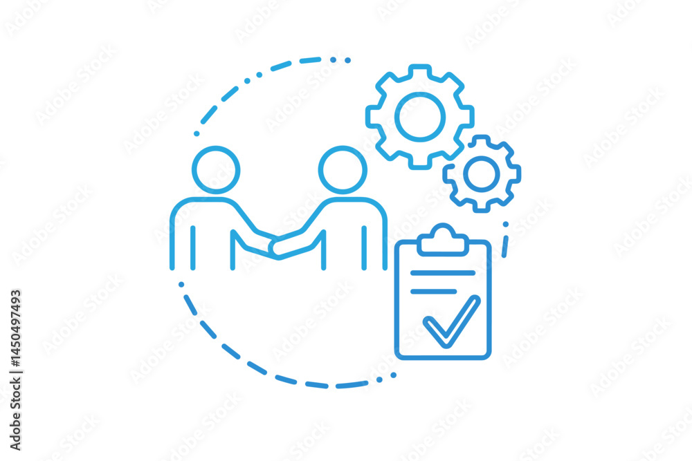 Poster partnership development in business settings with agreement checklist and collaboration symbols repr