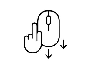 Hand gesture demonstrates scrolling action with a computer mouse in a flat vector illustration depicting digital interaction