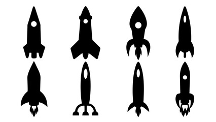 set of rocket silhouette vector on tranparent background