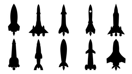 Fototapeta premium set of rocket silhouette vector on tranparent background