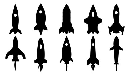 set of rocket silhouette vector on tranparent background