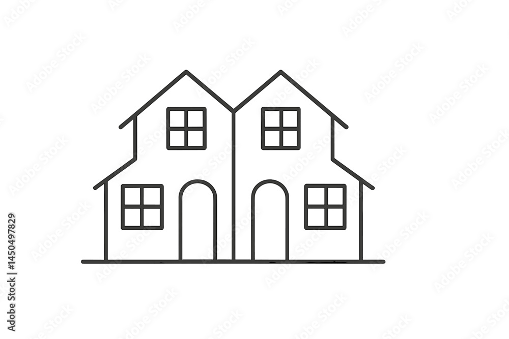 Poster vector illustration of two flat design houses with symmetrical features and simple outlines surround