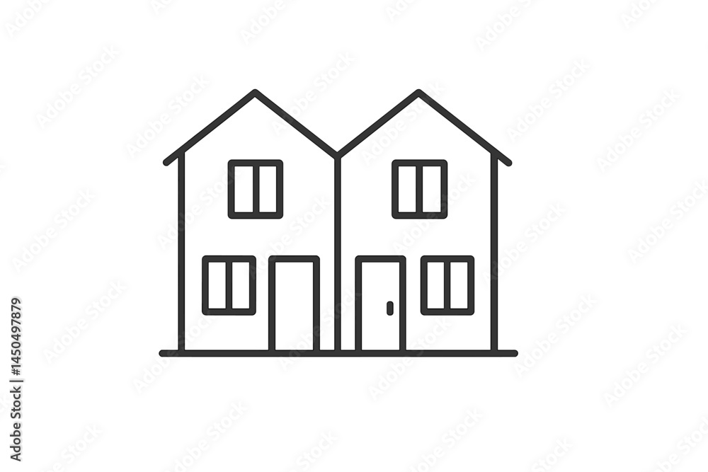Poster vector illustration of two simple houses aligned side by side in a minimalist style, showcasing mode