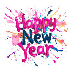 Obraz premium Colorful paint splashes shape text Happy New Year