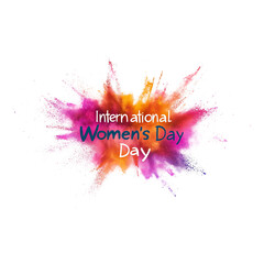 Colorful powder explosion shape text International Women's Day