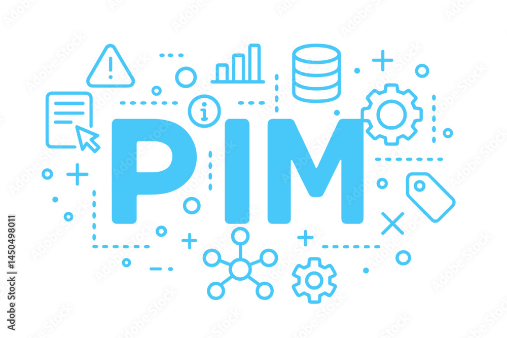 Poster vector illustration showcasing pim concepts with icons representing data management and analytics pr