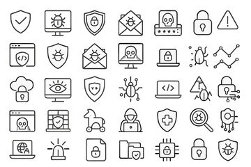 Vector illustration depicting various cybersecurity elements for online safety and protection against threats