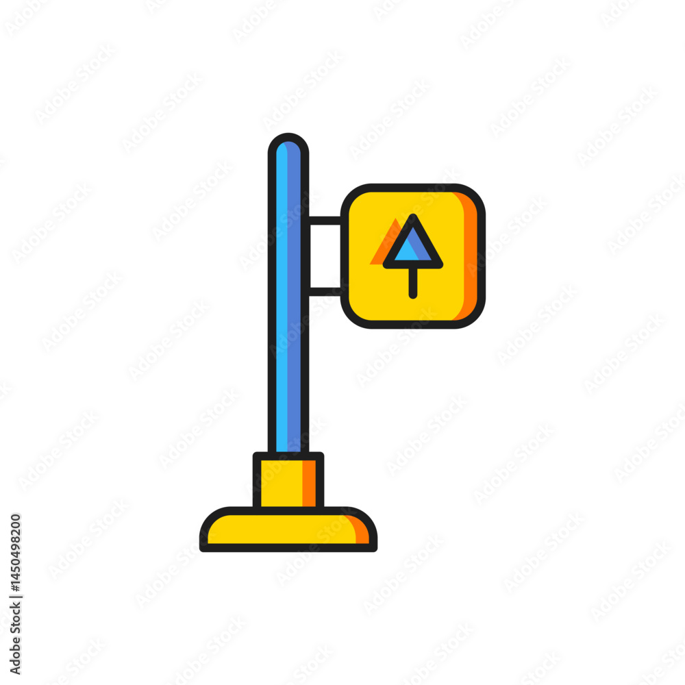 Poster color road traffic sign. signpost icon isolated on white background. pointer symbol. street informat