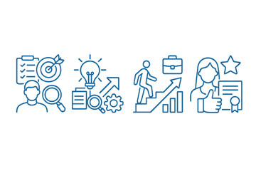 Vector illustration depicting business growth, ideas, and success strategies in a modern workspace setting