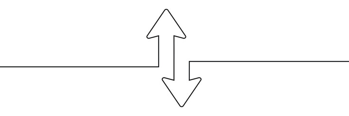 Continuous one line drawing of arrow pointing up and down. Black thin line of two directions arrow icon isolated on white background. EPS10 vector illustration for banner, template, web, app, poster.