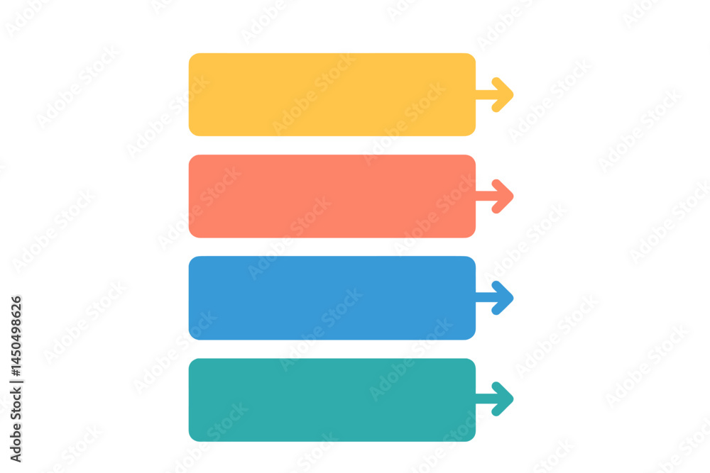 Poster flat vector illustration of colorful horizontal banners with arrows pointing right for graphic desig