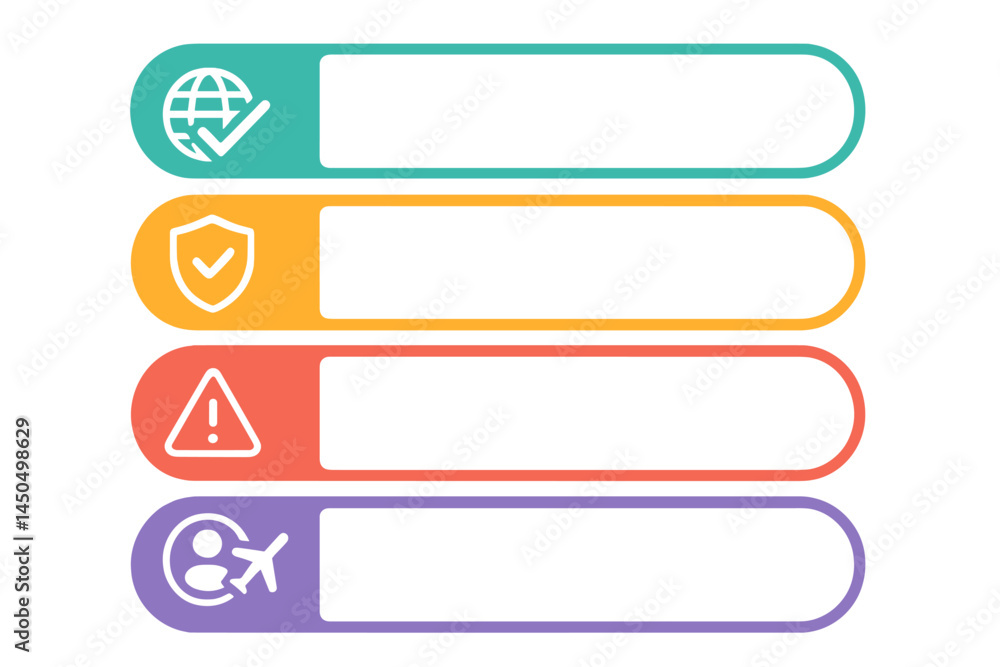 Poster flat vector illustration of four colorful checkboxes representing different categories and statuses