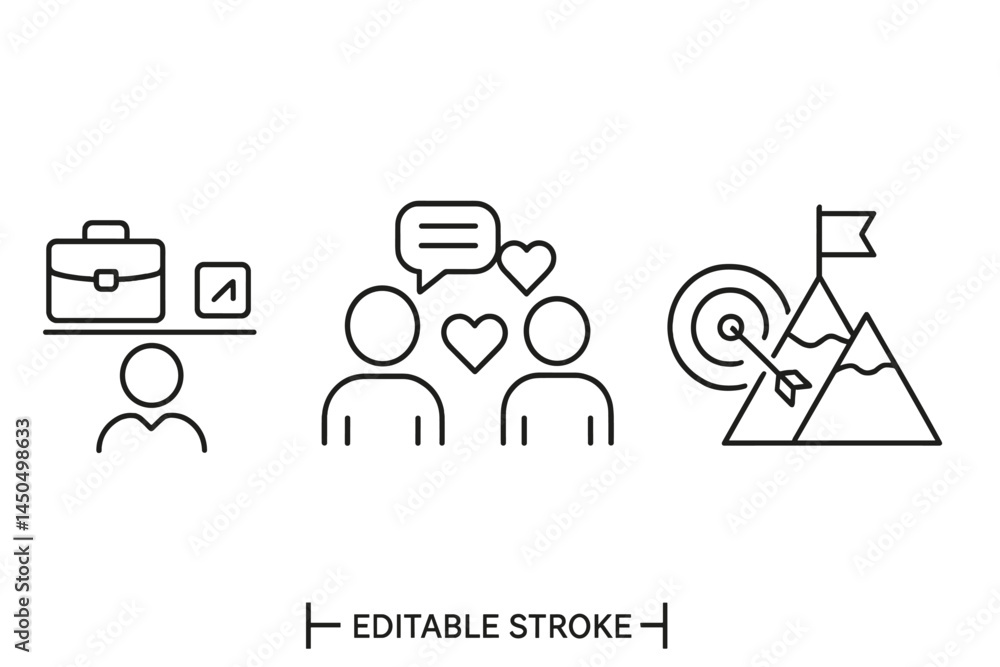 Poster professional networking, communication, and goal setting depicted in a flat vector illustration show
