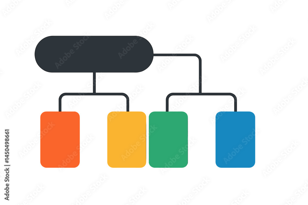 Poster colorful flat vector illustration of a hierarchical structure with nodes and branches representing a
