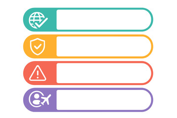Flat vector illustration of four colorful checkboxes representing different categories and statuses
