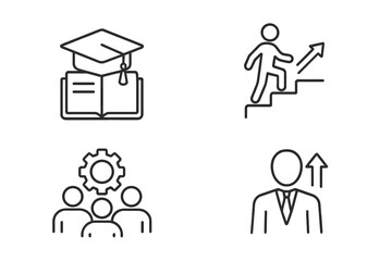 Obraz premium Education, growth, teamwork, and career development in a flat vector illustration representing personal advancement and learning