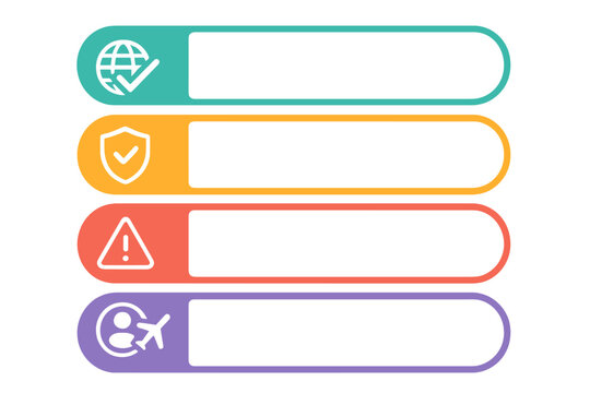 Flat vector illustration of four colorful checkboxes representing different categories and statuses