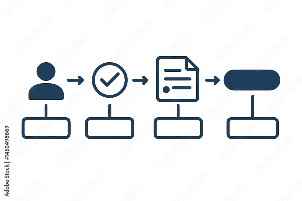 Poster vector illustration showing a workflow process with user input, validation, document preparation, an