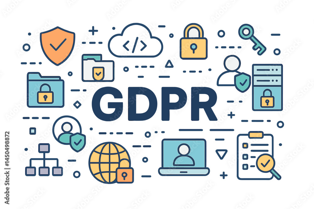 Poster understanding gdpr with flat vector illustration depicting data protection concepts and digital secu