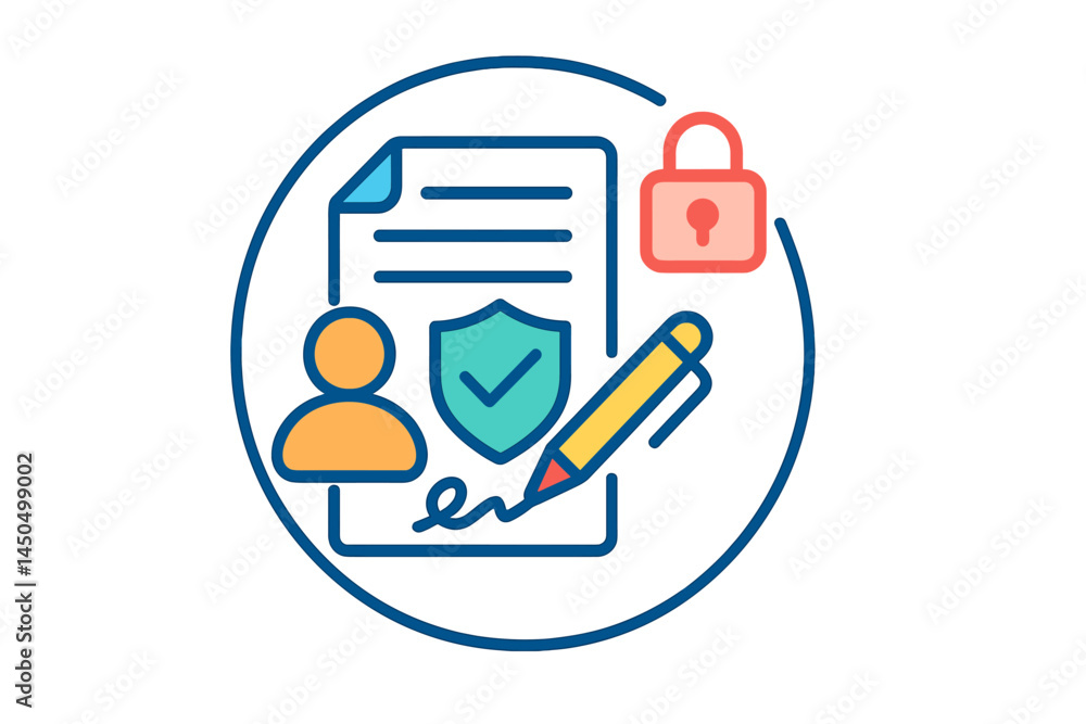 Poster secure digital signature process with verification in a flat vector illustration style