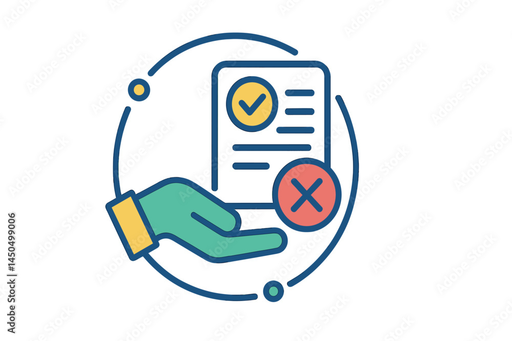 Poster hand holding a checklist with a checkmark and a cross symbol illustrating task completion and evalua