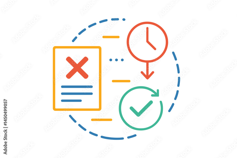 Poster illustration showing a checklist with a red cross and a green checkmark, indicating task completion 