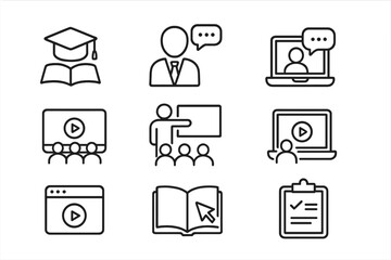 Educational tools and activities represented in a flat vector illustration showcasing online learning and classroom interaction