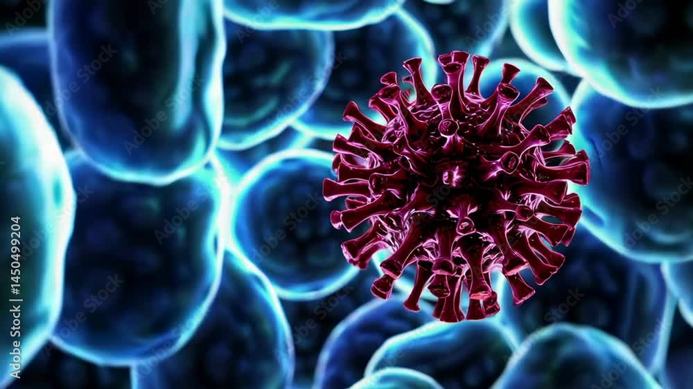 Aufkleber Microscopic view of a virus navigating through a network of human cells, potentially representing the initial stages of an infection or interaction with the immune system