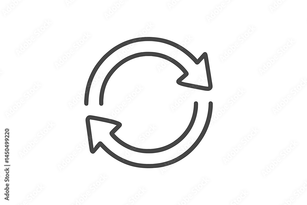 Poster simple flat vector illustration of circular refresh icon with arrows representing recycling and rene