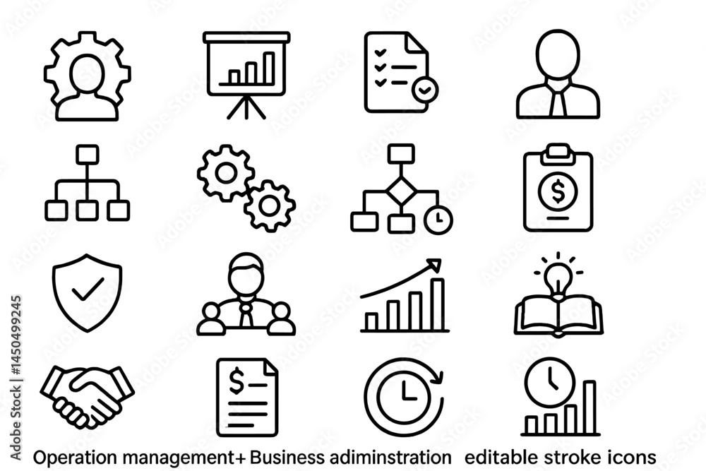 Aufkleber vector illustration of operation management and business administration icons illustrating key conce