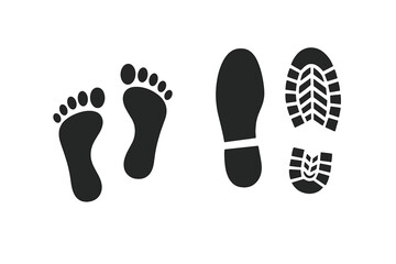 Footprints and Shoeprints Illustrating Distinct Types of Footwear at Different Times in Outdoor Activities