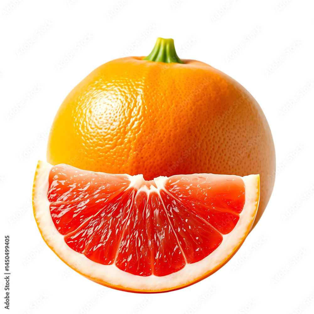 Poster whole grapefruit with a slice on a transparent background