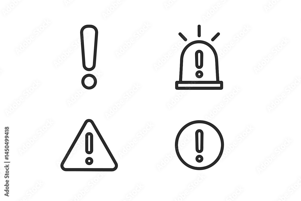 Poster different warning symbols illustrated in a flat vector style for clear communication of alerts and s