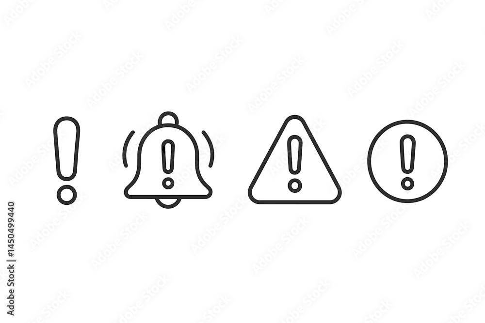 Poster various notification icons displayed in a flat vector illustration for alert functionalities in user