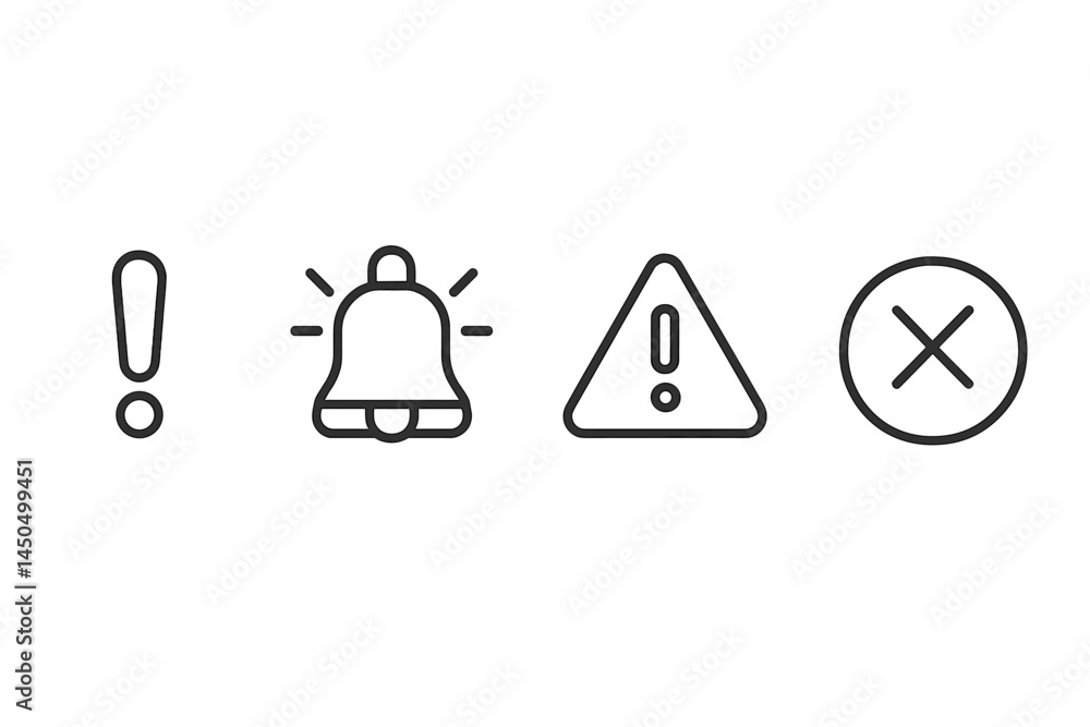 Poster warning symbols and notification icons designed as flat vector illustrations for messaging and alert