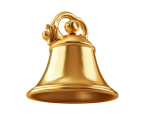 Golden bell ringing celebration event decorative item festive atmosphere isolated on transparent background