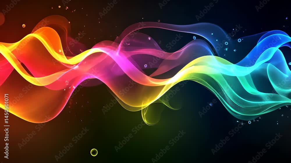 Poster vibrant colorful waves flow in dynamic abstract motion on dark background