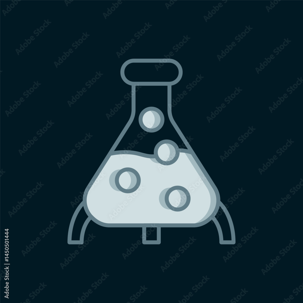 Poster line test tube and flask chemical laboratory test icon isolated on black background. laboratory glas